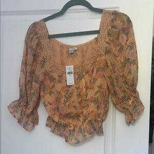 American Eagle Outfitters Orange Smocked Ruffled Blouse